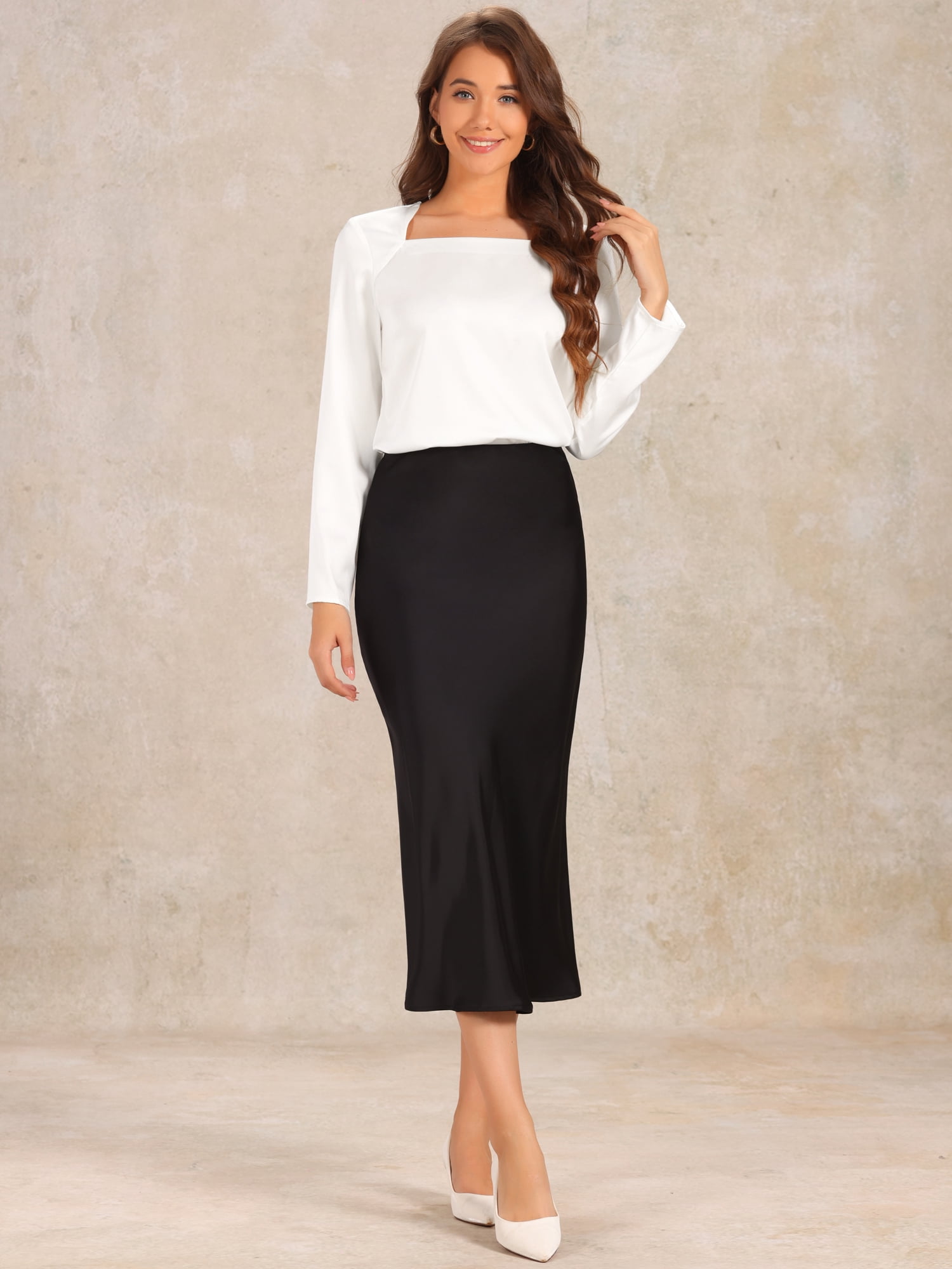 DARING DIVA Women's Square Neck Loose Flowy Business Blouses S White