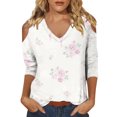 thumbnail image 3 of ZDNIXIAN Womens 3/4 Sleeve Tops V Neck Casual Loose Blouse, Spring Summer Fashion Cutout Shoulder Tunic Shirts, 3 of 6