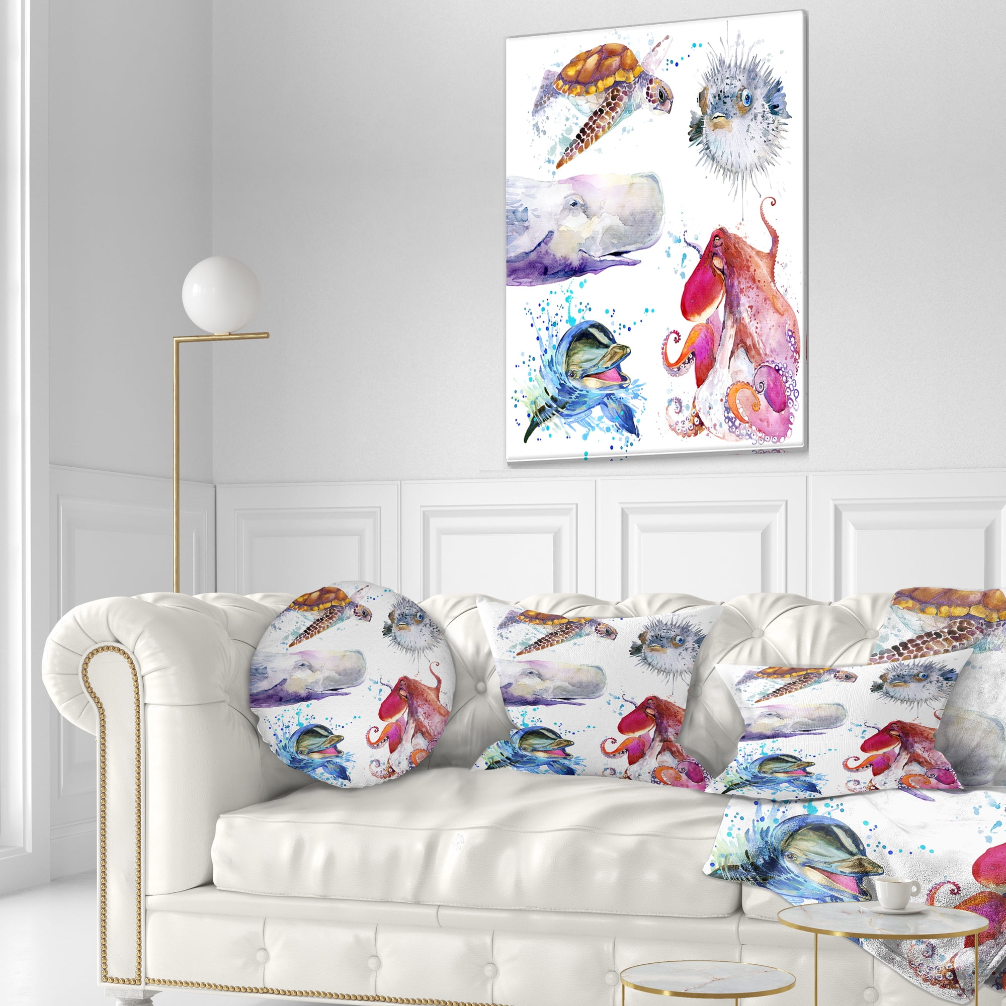 Designart Amazing undersea Life Collage - Contemporary Animal Throw Pillow - 12x20