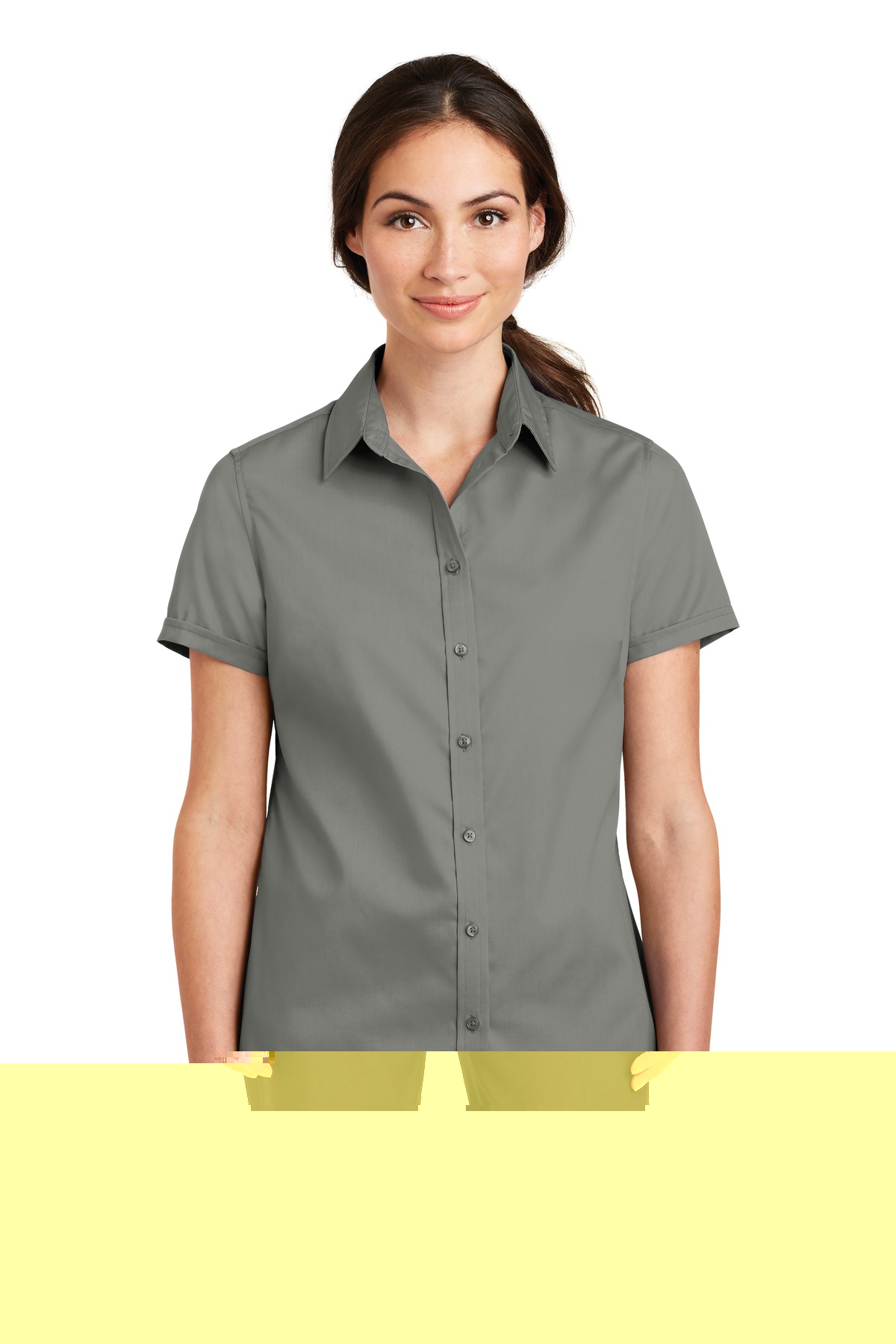 Grey, variant on Ladies Short Sleeve SuperPro Twill Shirt-M (True Blue)