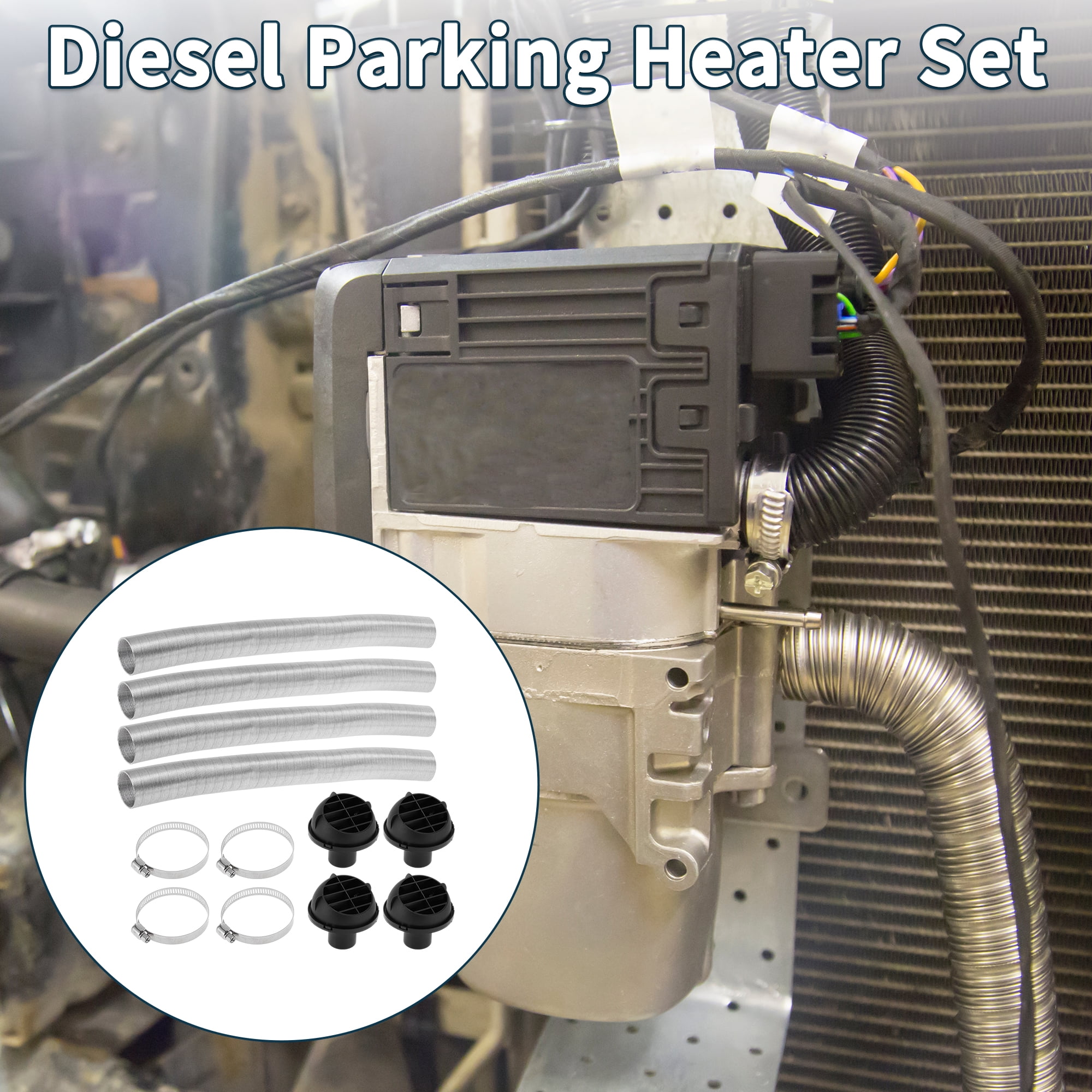 Unique Bargains 42mm Dia 100cm Car Heater Duct Kit Car Heater Duct Pipe Hose Set for Diesel Heater Silver Tone