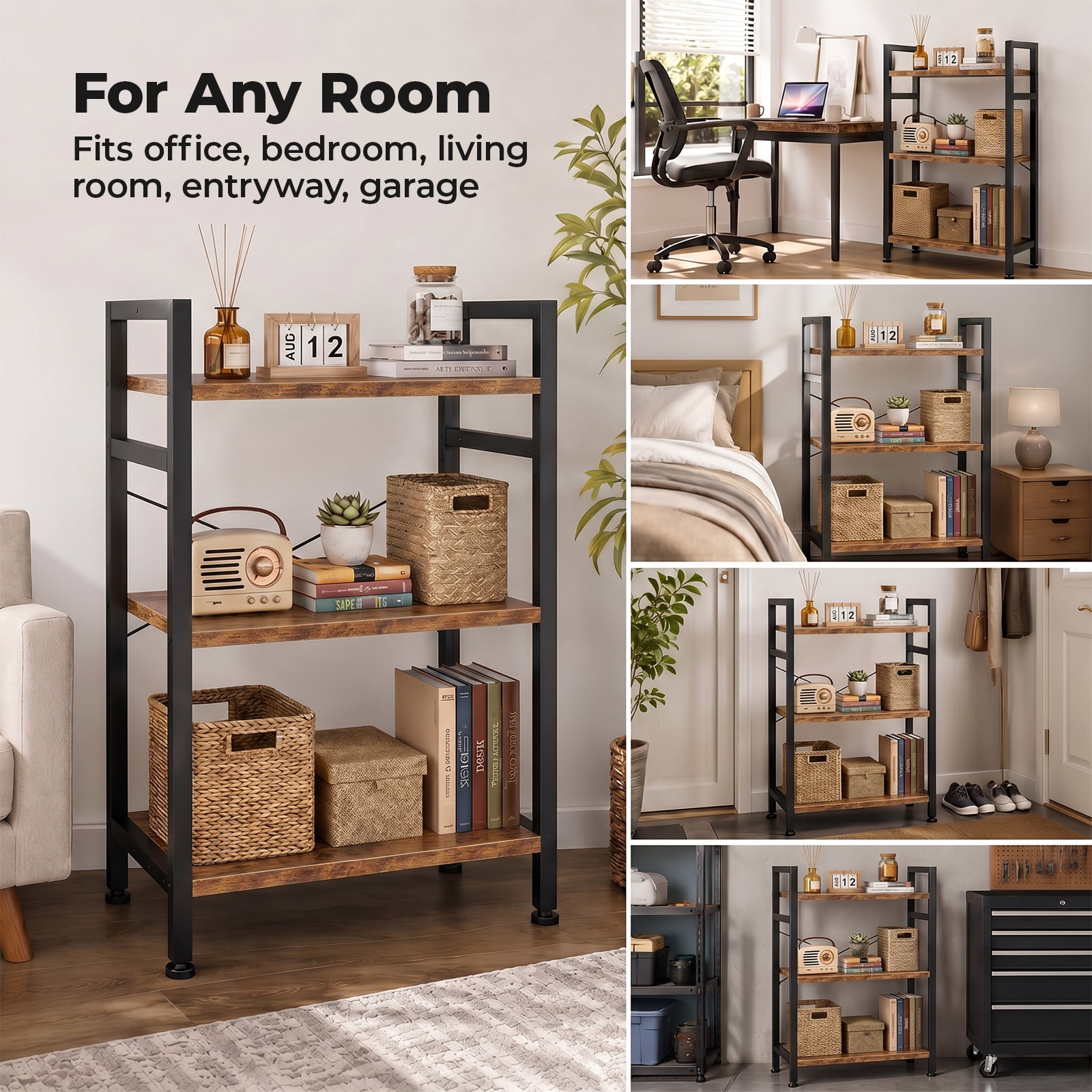 Alvantor 3/4-Tier Industrial Bookshelf, Narrow Storage Rack classical-style shelves for living rooms, homes, and offices