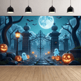 thumbnail image 2 of Halloween Theme Decorative Banner Spooky Atmosphere Jack o Lanterns Gate Design for Outdoor Decorating Holiday Party Night, 2 of 5