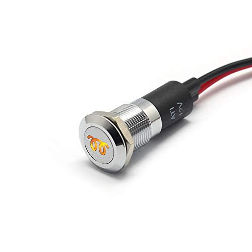 Alpinetech PL12MS 12mm 1/2" 12V LED Metal Signal Indicator Pilot Dash Light (Glow Plug Warning)