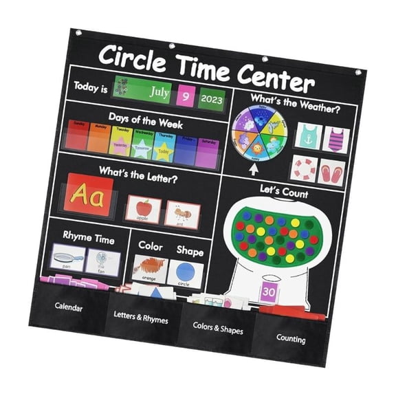 Classroom Pocket Chart Educational Circle Time Center Pocket Chart for Learning Calendar Weather Number Letter Shape