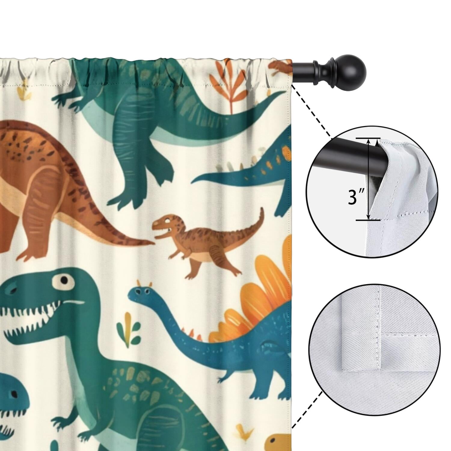 Blackout Kids Curtains,Cute Dinosaur Pattern Childrens Insulated Curtains Set Of 2,Bedroom Essentials,Toddler Room Decor 52x84in(132x213cm)