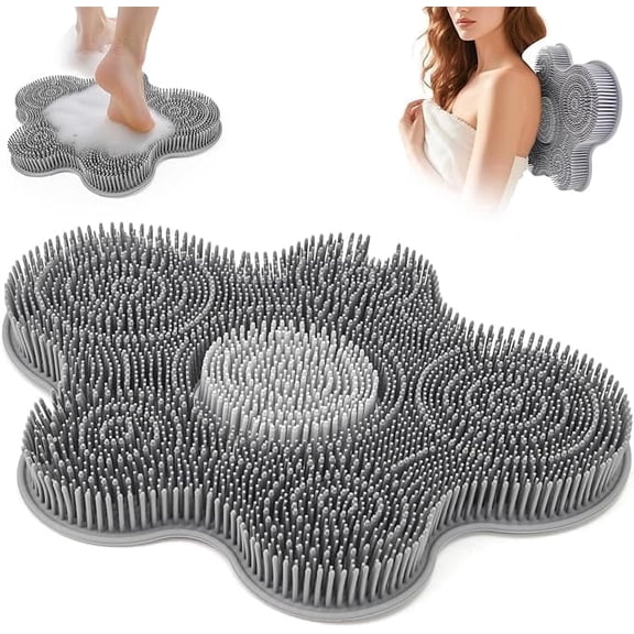Evjurcn Shower Foot Scrubber Mat, Wall Mounted Back Exfoliating Washer, Silicone Foot Massager for Bath with 34 Non-Slip Suction Cups - Without Bending, Soothes Tired Feet