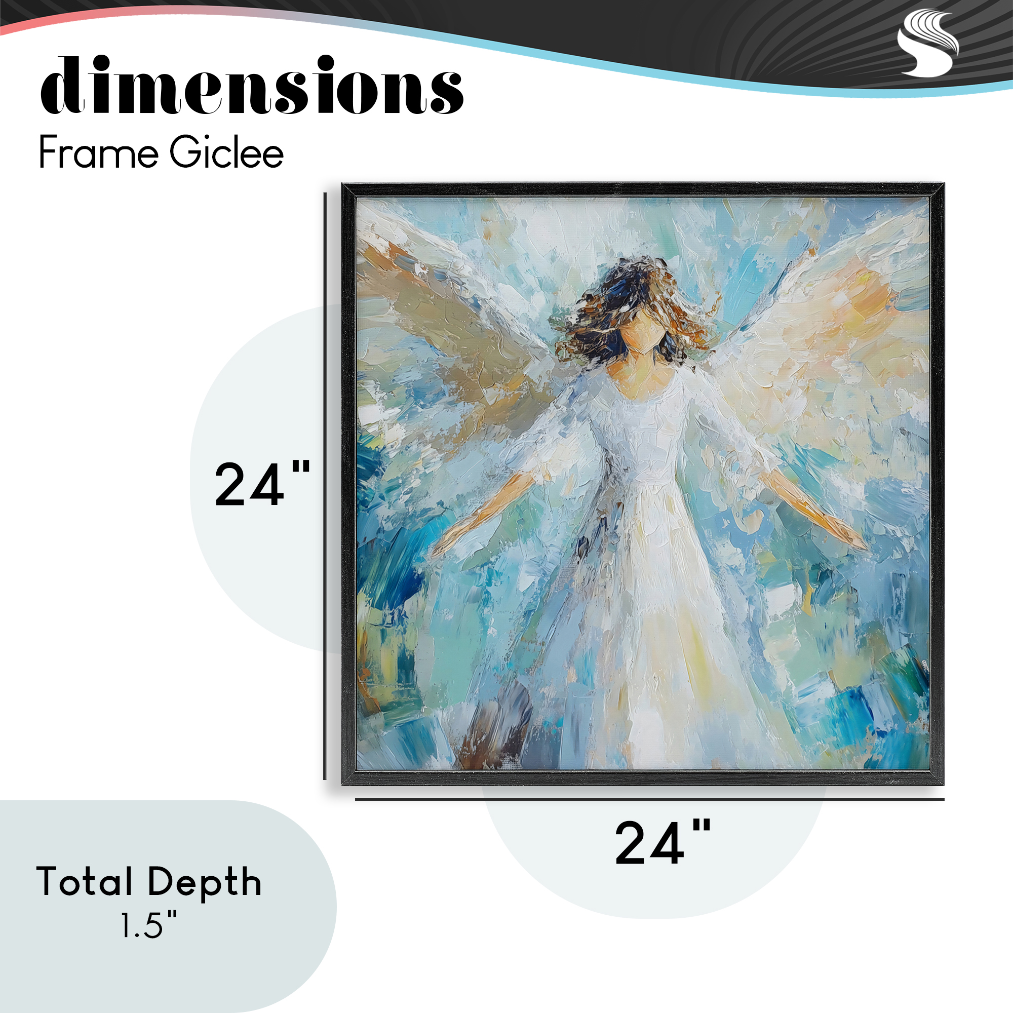 Flying Glory Angel Black Framed Giclee Art, design by Petal Prints Design