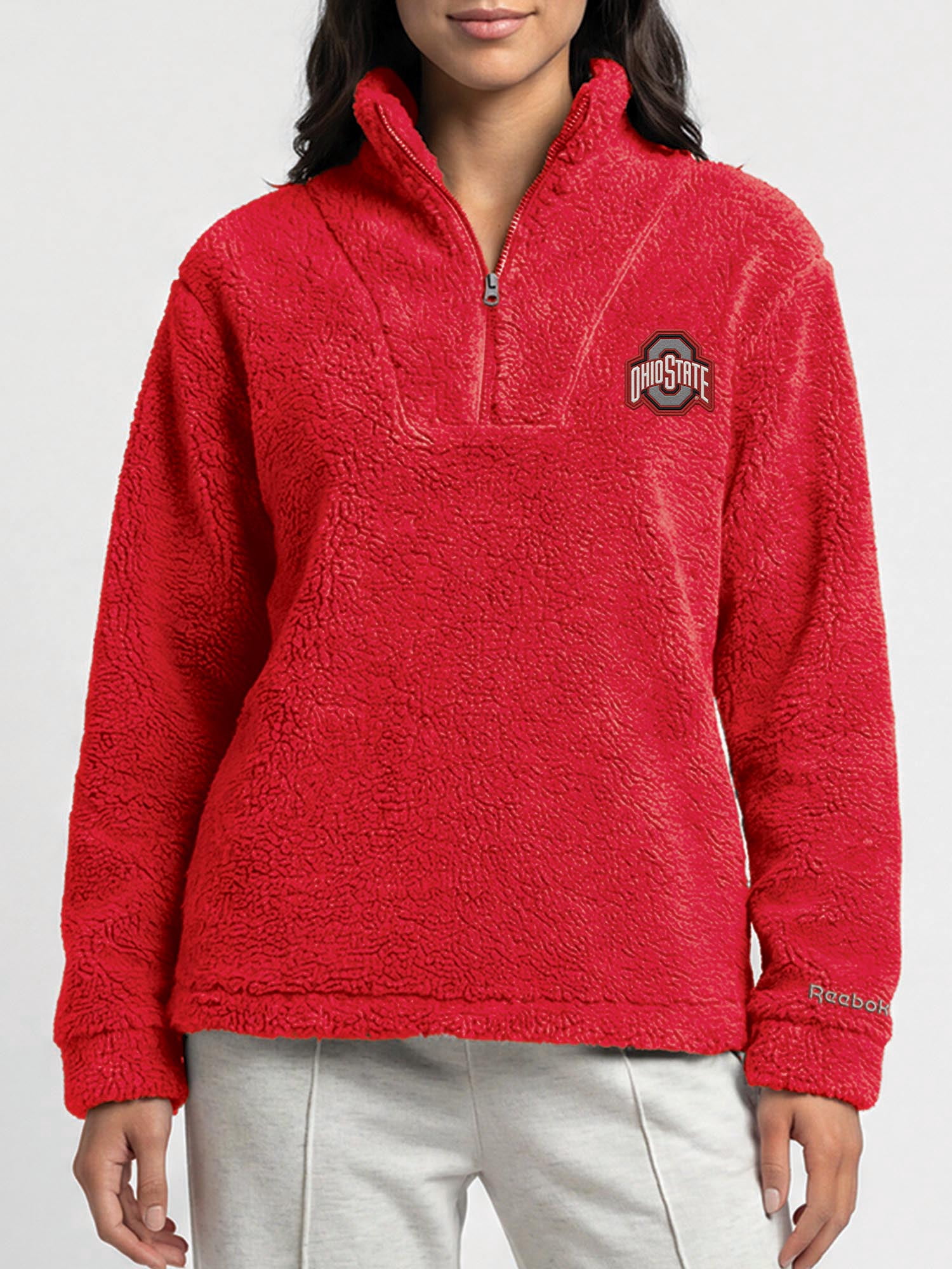 Ohio State Buckeyes Reebok Womens Relaxed Fit Qtr Zip Sherpa Pullover