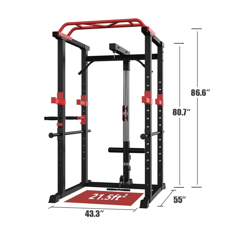Dumbbell Rack, Multi-functional Power Cage, Home Adjustable Pullup Squat Rack 1000Lbs Capacity Comprehensive Fitness Barbell Rack with Weight Bench, Black+Red Weight Rack,Steel Weight Storage Rack