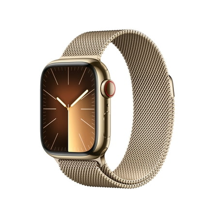 Apple Watch Series 9 With Blood Oxygen. GPS + Cellular 41mm Gold Stainless Steel Case with Gold Milanese Loop.