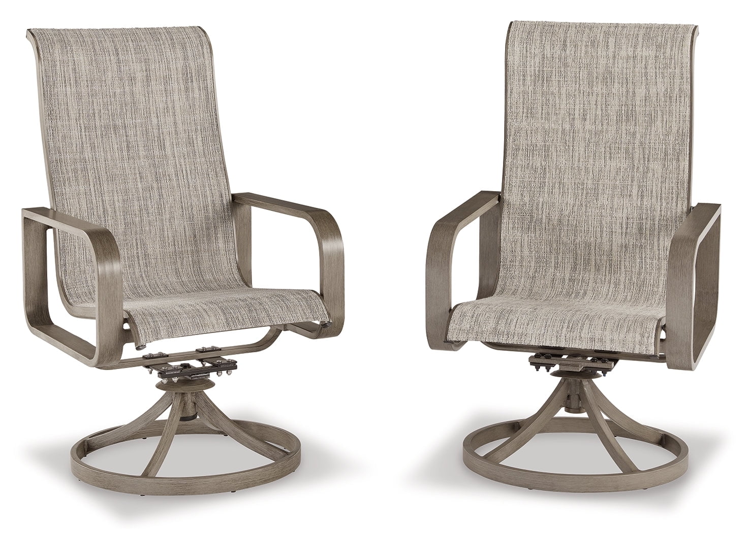 Contemporary Beachfront Beige Sling Swivel Chair with Arms