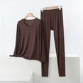 thumbnail image 2 of Conjunto de Ropa Interior Larga de Mujer Cuello en V Manga Larga Lencería Casual Ropa de Dormir Pajama Set Confort Suave, Lencería de Manga Larga para Mujeres, 2 of 5
