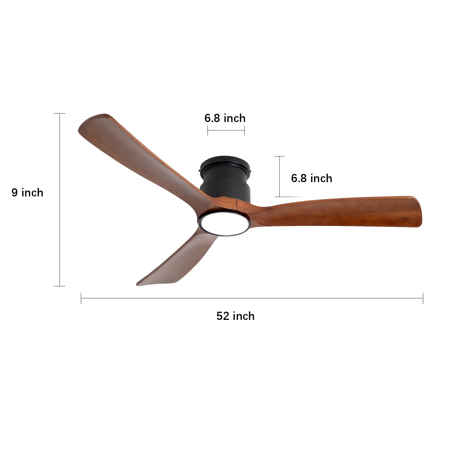 Wozzio 52 Inch Natural Brown Log Recessed Mount Ceiling Fan Light, 22 Watt Tri-Colour Dimmable with Remote Control And Silent Reversible Motor