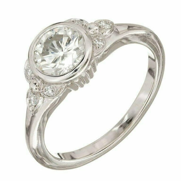 HeartsAndYou 1ct Round Cut Moissanite Engagement Ring for Women Art Deco Solitaire 18k White Gold Over Silver