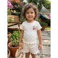 thumbnail image 4 of BemeyourBBs Toddler Baby Girls Summer 2 Piece Cherry Outfits Rib Knit Cherry Embroidery Polka Dot Short Sleeve Round Neck T Shirt Tops and Shorts Set, 4 of 8