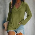 thumbnail image 2 of ATOYSOY Women's Workout Comfy Casual Loose Basic Tops Trendy Relaxed Long Sleeve Pullovers V Neck Shirts Fall Solid Color Blouses Green M, 2 of 4