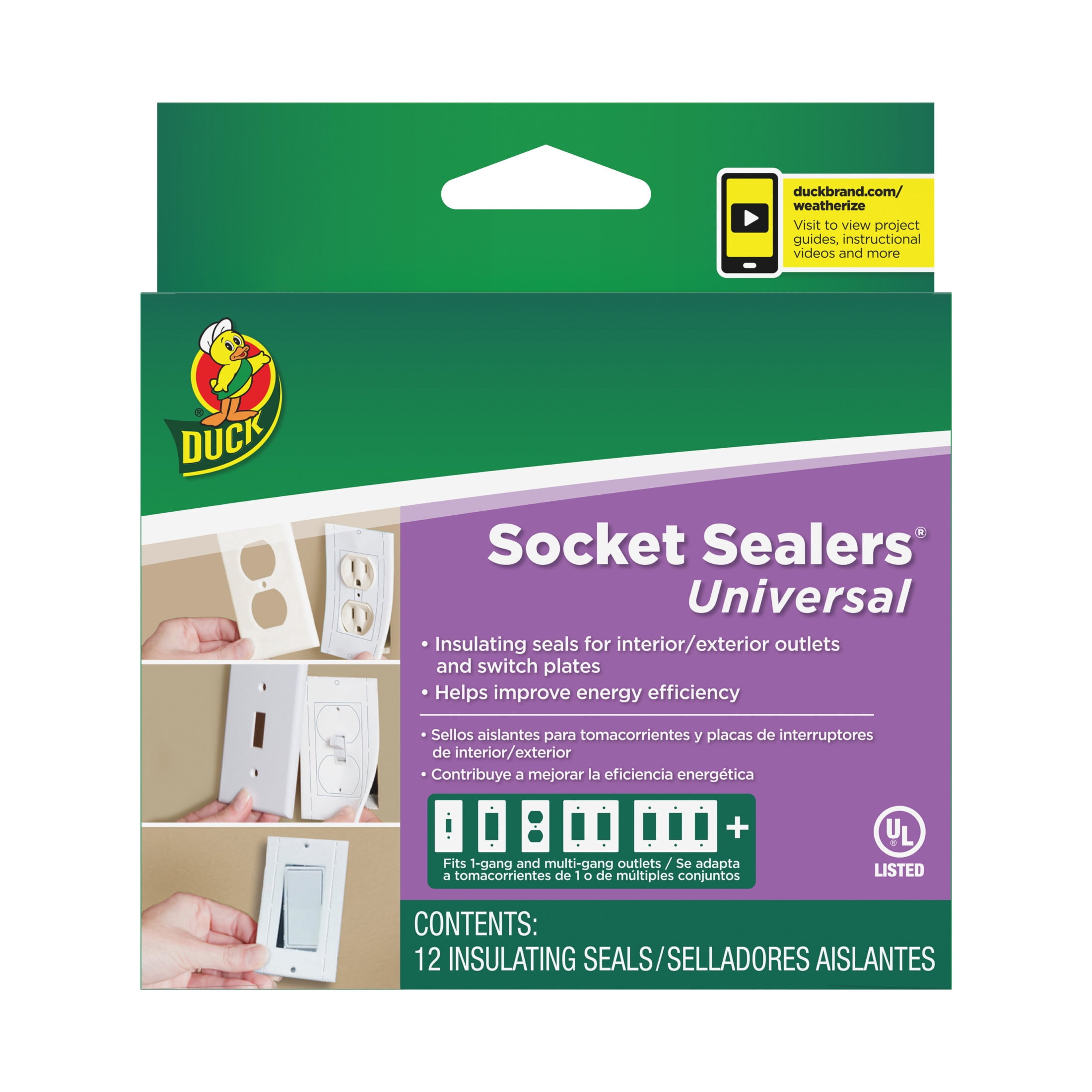 Duck Brand, 2.5 Inch X 4.31 Inch Universal Foam Socket Sealers, 12 Pack, Fits Most Outlets And Switches