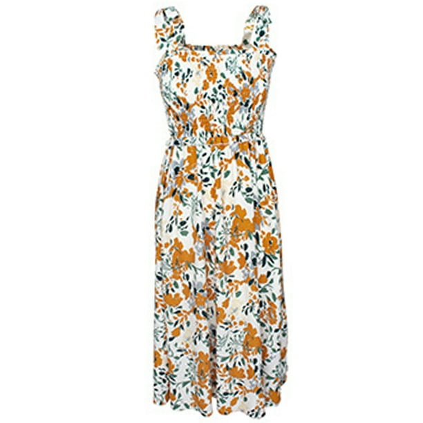 Vestido bohemio de verano para mujer de Tobrief, con tirantes finos, escote cuadrado, volantes y vaporoso, vestido largo playero
