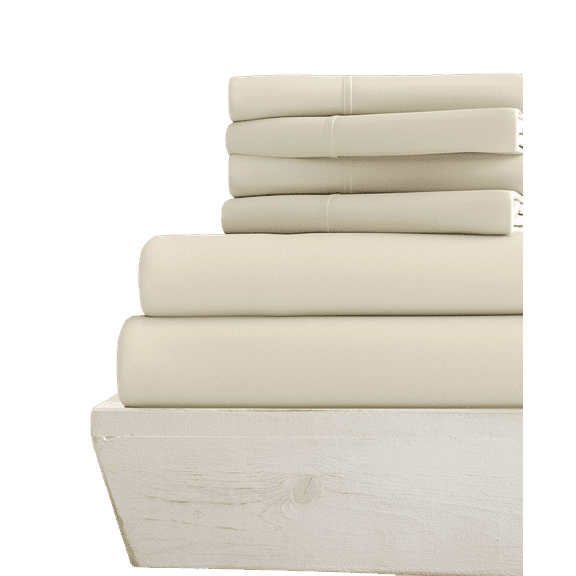 6-PC Alaskan King Sheet Set - (Extra Pillowcases, Fitted Sheet & Flat Sheet) 300-Thread-Count 100% Egyptian Cotton - 300TC Cotton, 15-Inches Deep Pockets - Ivory