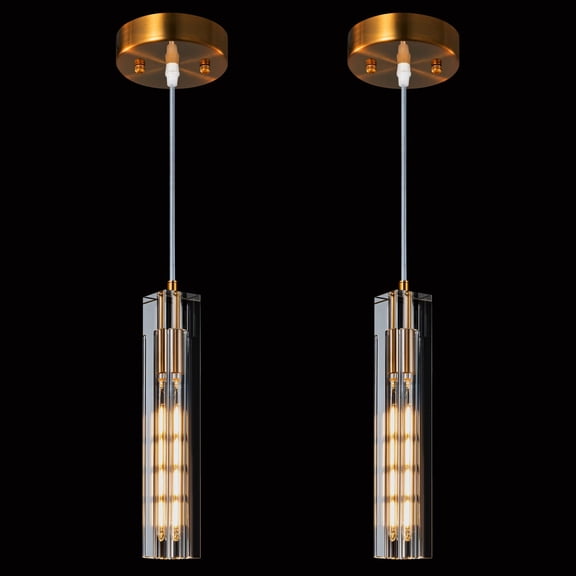 ZHLWIN Modern Pendant Light Kitchen Light Fixtures Ceiling Crystal Mini Pendant Light Gold Pendant Lighting for Kitchen Island Bedroom Hallway Living Room Dining Room, 2 Pack