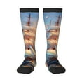 thumbnail image 2 of Lsque Sailing Ship Ocean Sunset Printed Crew Socks Men's Women's LightWeight Thin Casual Calf Socks ,Knee High Socks,Cotton Socks, 2 of 9