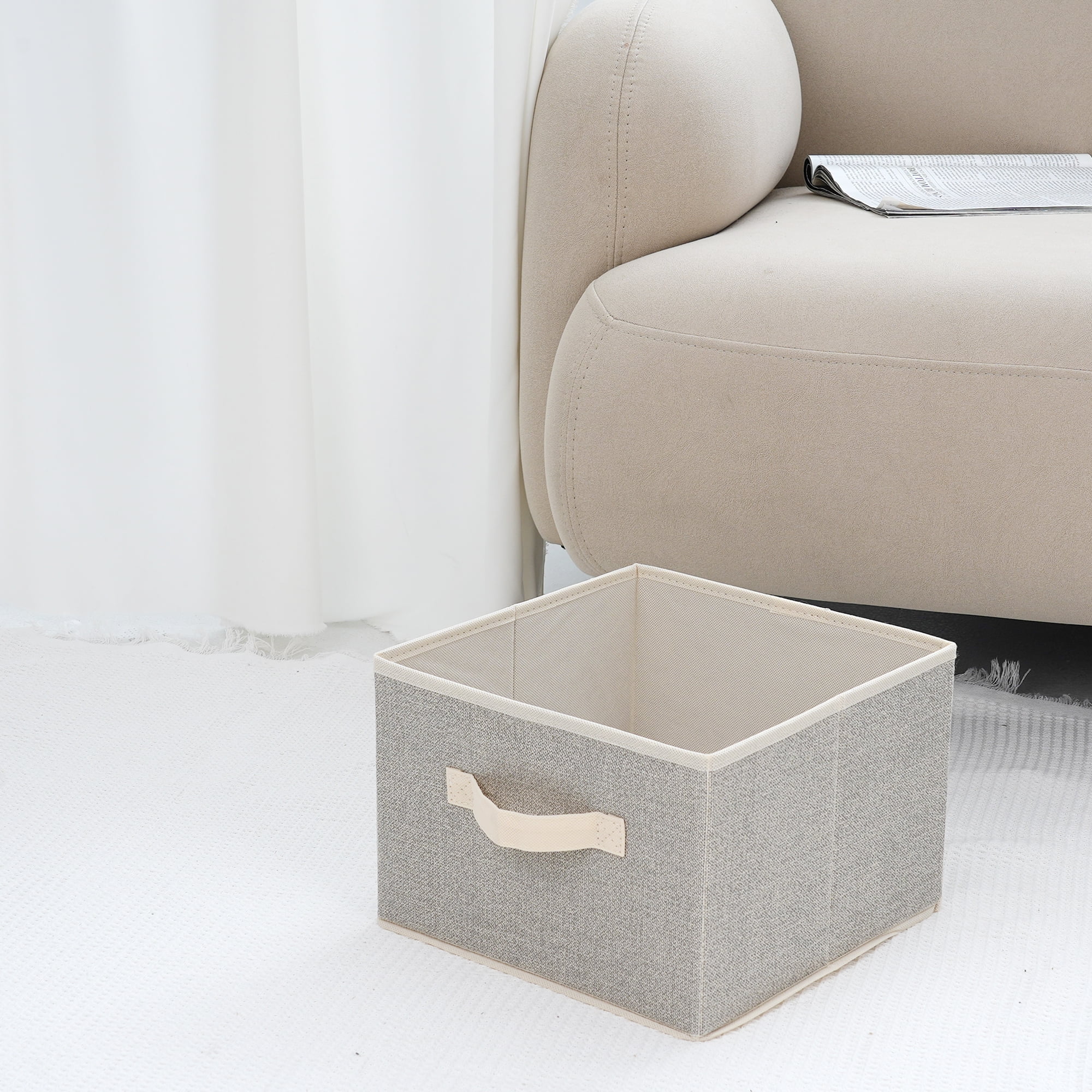 Unique Bargains Storage Cube Bin with Handles 1 Pack Collapsible Storage Basket Beige S