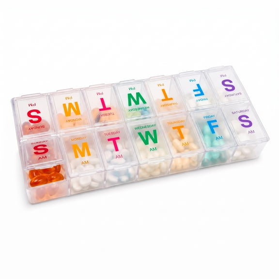 Extra Large Pill Organizer - Pill Box 7 Day Weekly Pill Organizer 2 Times a Day and AM PM Daily Pill Organizer Case for Medication Pills and Supplements with Braille and Bright XL Easy to Read Colors