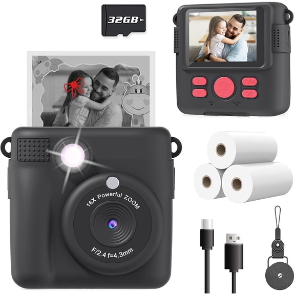 Instant Print Camera for Kids, Christmas Birthday Gifts for Girls Boys, HD Digital Video Cameras for Toddler, Portable Toy for 4 5 6 7 8 9 10 Year Old Girl with 32GB SD Card-Purple