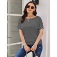 thumbnail image 5 of Women's Solid Short Sleeve Boat Neck Dolman Top with Side Shirring Trendy Casual Loose Fit T-Shirt, 5 of 7