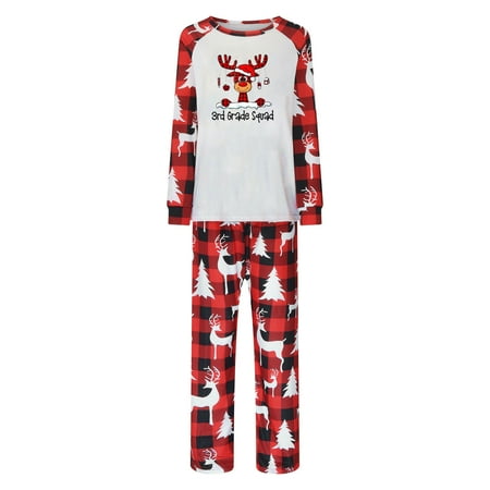 

Ozmmyan Matching Christmas Family Pajamas Sets Xmas Elk Reindeer Print Pjs Plaid Long Sleeve Tops and Pants Holiday Sleepwear