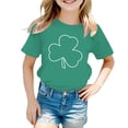 thumbnail image 1 of PMVFHDE T-Shirts d'Été pour Filles Mignons T-Shirts Graphiques Tendance pour Filles T-Shirts Imprimé St. Pat Col Rond Manches Courtes pour Filles Vert, 6-7 Ans, 1 of 3
