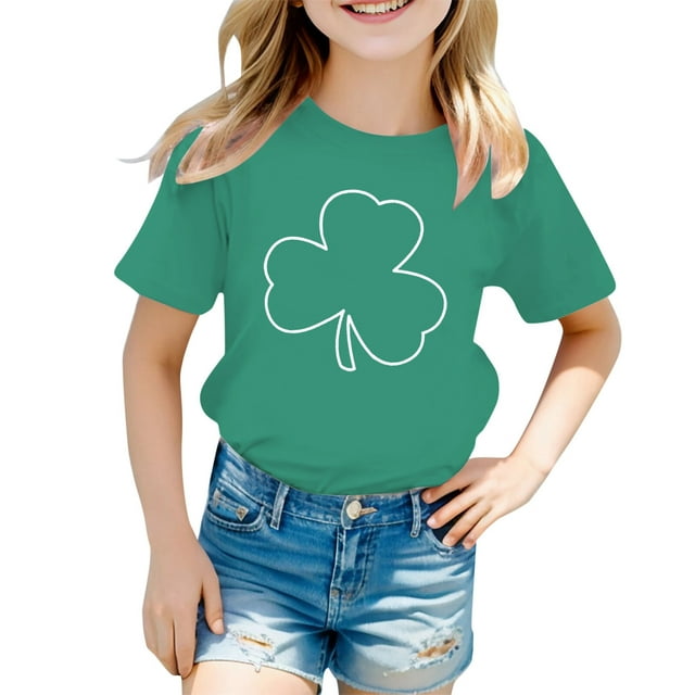 Hauts pour Filles - T-shirts à Manches Courtes et Col Rond avec Imprimé St Pat pour Jeunes Filles Élégantes