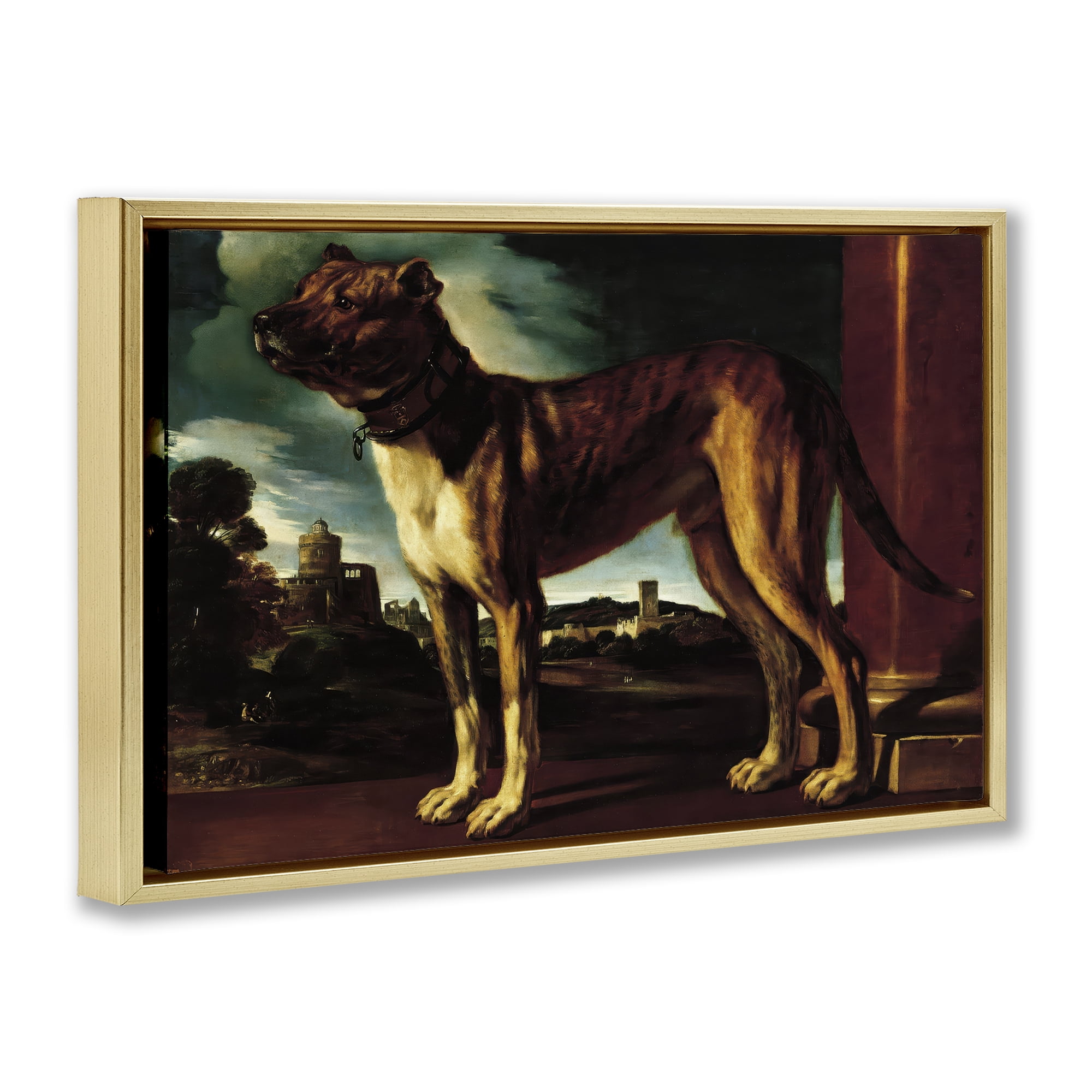 Stupell Industries Historical Aldrovani Dog Gold Framed Floater Canvas Wall Art, design by Lil' Rue