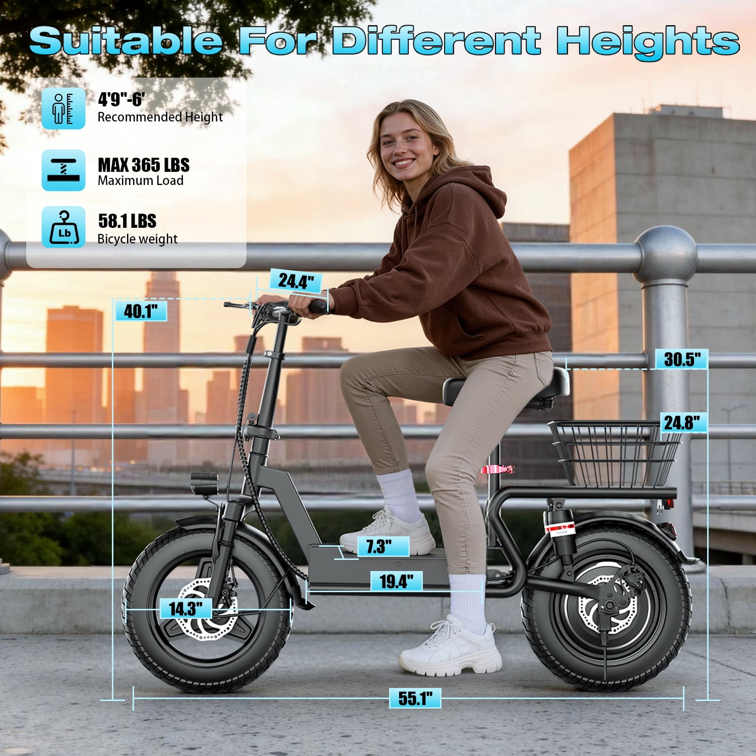 AZHAR 1000W Electric Scooter with Seat for Adults, 25 MPH, 45 Miles, 48V 15Ah, 14" Tire, UL 2272