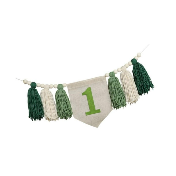 Guirnalda de borlas con cuentas para silla alta, decoración para fiesta de primer cumpleaños de bebé Verde