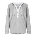 thumbnail image 4 of Jalioing Women's Hooded Pullover Hoodies Button V-Neck Drawstring Long Sleeve Lounge Baggy Sweatshirt (XX-Large, Gray), 4 of 8