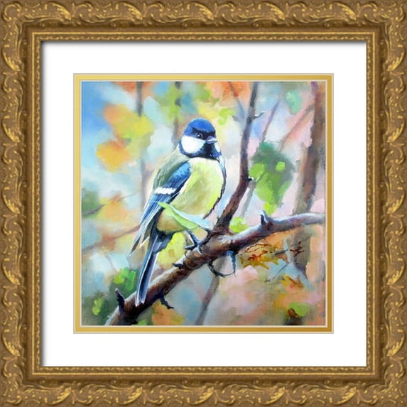 Pautov, Igor 26x26 Gold Ornate Wood Framed with Double Matting Museum Art Print Titled - Tit in the Autumng Forrest