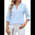 thumbnail image 3 of Blusa Informal con Cuello en V para Mujer, con Ojales, Bordada y Hueca, Ideal para Playa y Vestir. Azul S, 3 of 10