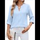 thumbnail image 3 of Blusa Informal con Cuello en V para Mujer, con Ojales, Bordada y Hueca, Ideal para Playa y Vestir. Azul L, 3 of 10