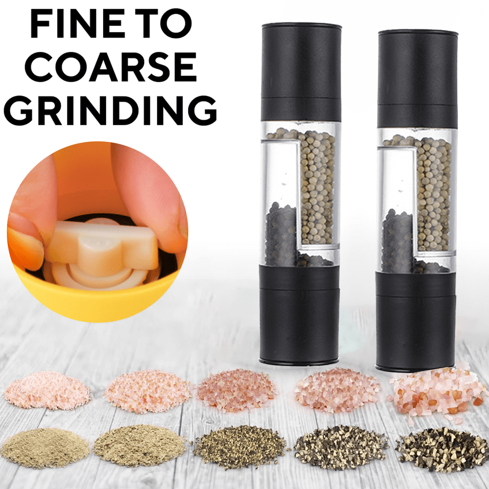T-mark Premium Sea Salt and Pepper Grinder Set - Spice Mill with Brushed  Stainless Steel, Small Portable Ceramic Salt & Pepper Shakers (2-Pack)