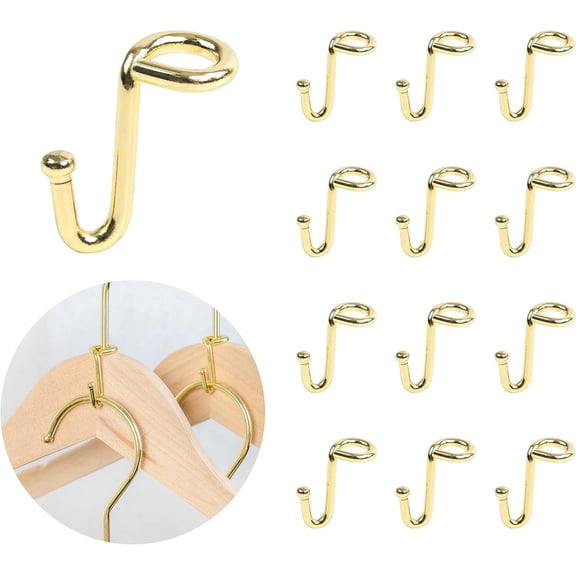 36 Pack Gold Metal Hanger Connector Hooks, Cascading Clothes Hanger Extender Clips, Space Saving Closet Organizer Hooks for Shirts, Pants, Jackets, Dresses