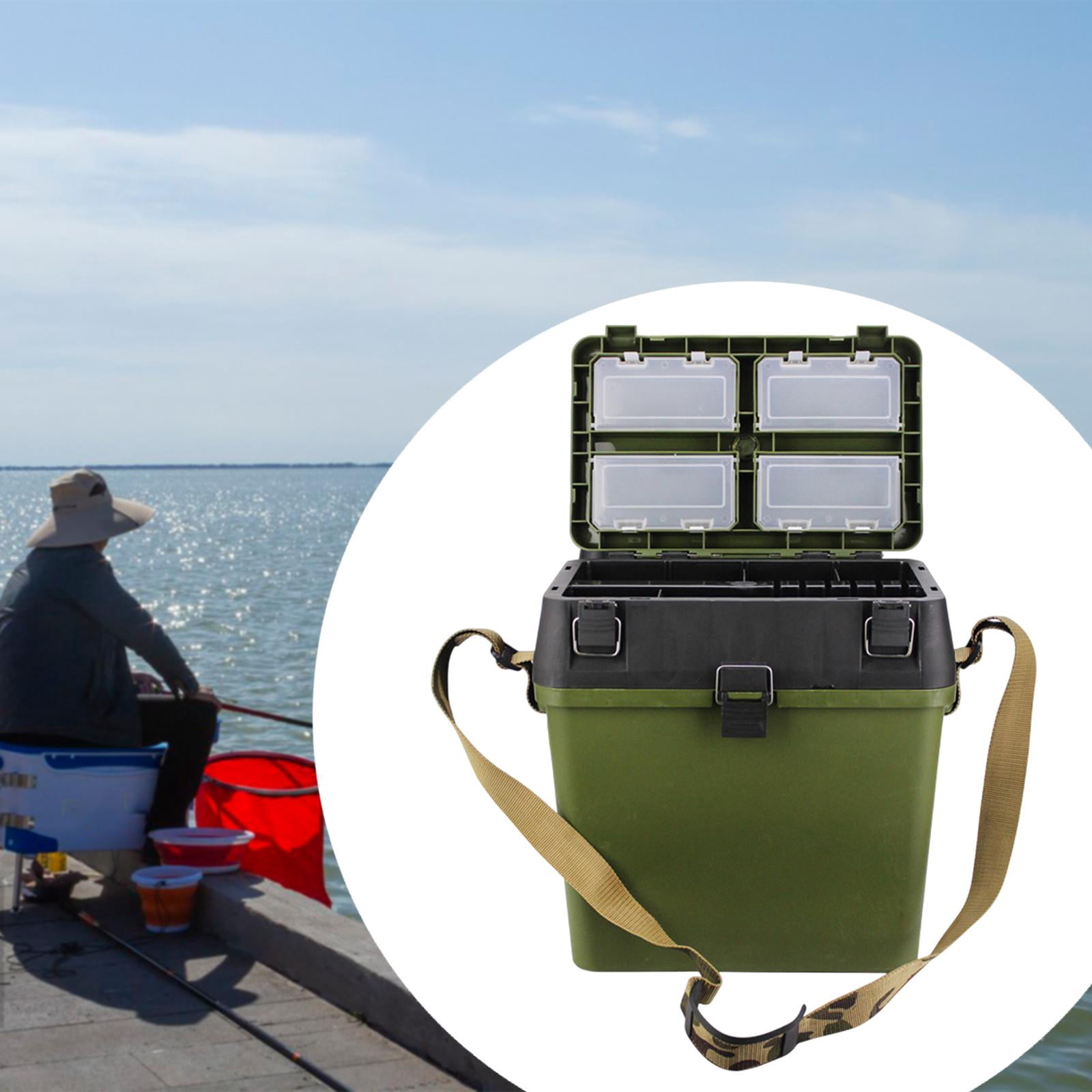 harayaa ing Tackle Box Trunk Storage Box Portable Folding Handheld Multifunctional ing Tool Gear Hooks Lures Case Bucket Dark Green