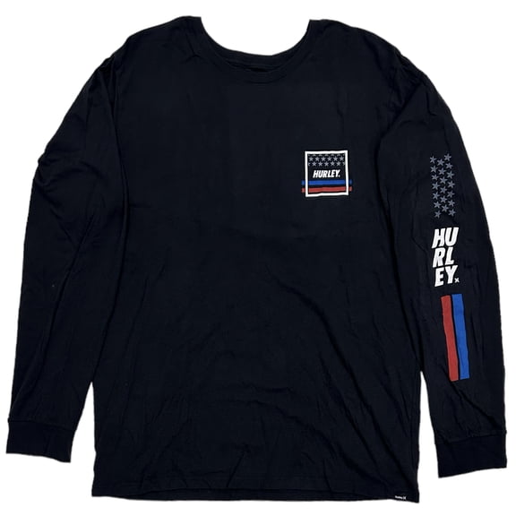 Hurley Men's T-Shirt Everyday Washed Independence Long Sleeve Black Tee (Medium, Black)