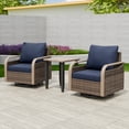 thumbnail image 2 of EAGLE PEAK Wicker Bistro Table and Chairs Set of 3, Outdoor Bistro Set, 3 Piece Patio Furniture Set w/ 360° Wicker Swivel Rocking Chairs & Side Table, Brown/Blue, 2 of 8