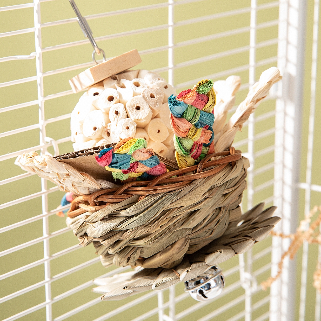 Bird Tearing Chewing Toy for Teeth Colorful Blocks Grass Cage Hanging Toy