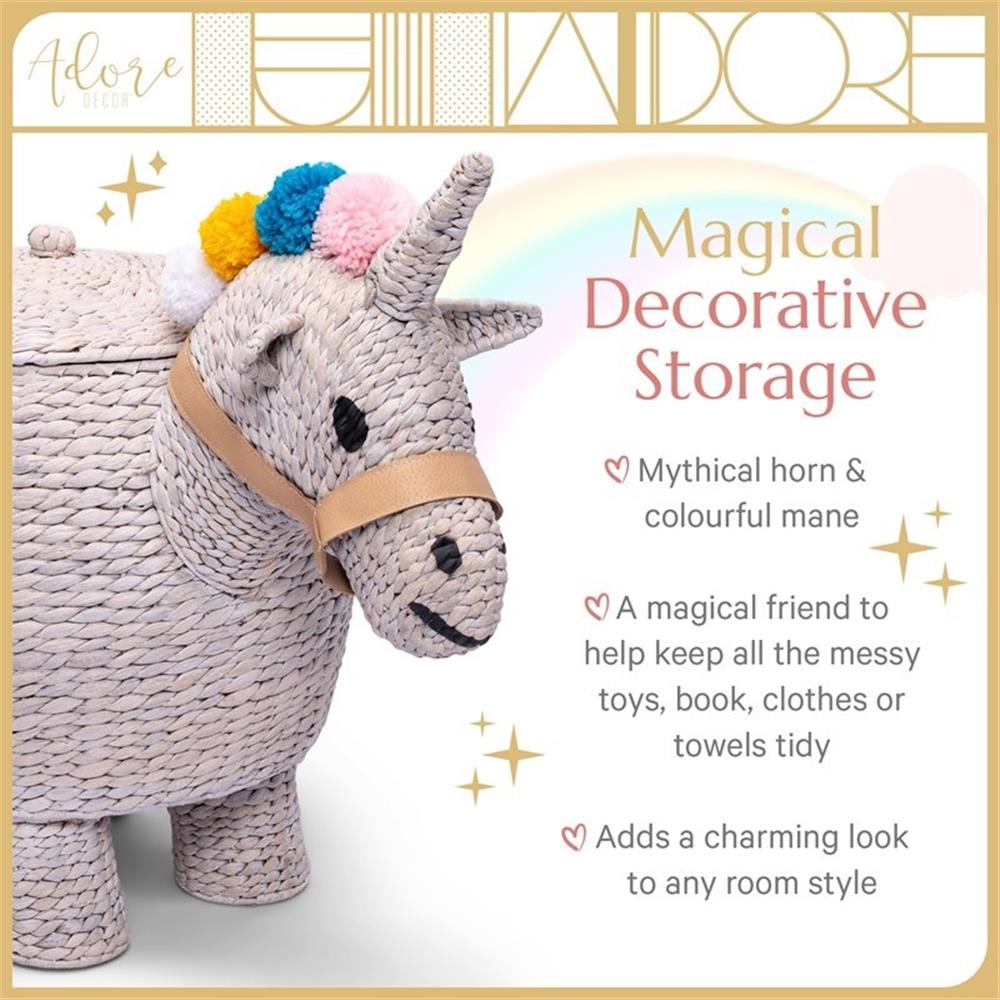 Adore Decor Unicorn Water Hyacinth Laundry Hamper Light Gray
