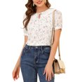 thumbnail image 5 of INSPIRE CHIC Women's Peter Pan Collar Chiffon Floral Top Puff Sleeve Blouse XS White, 5 of 6