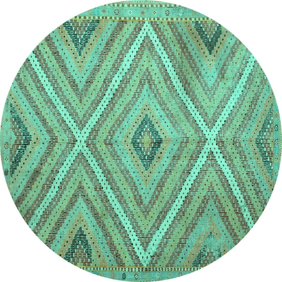 Ahgly Company Machine Washable Indoor Round Southwestern Turquoise Blue Country Area Rugs, 8' Round