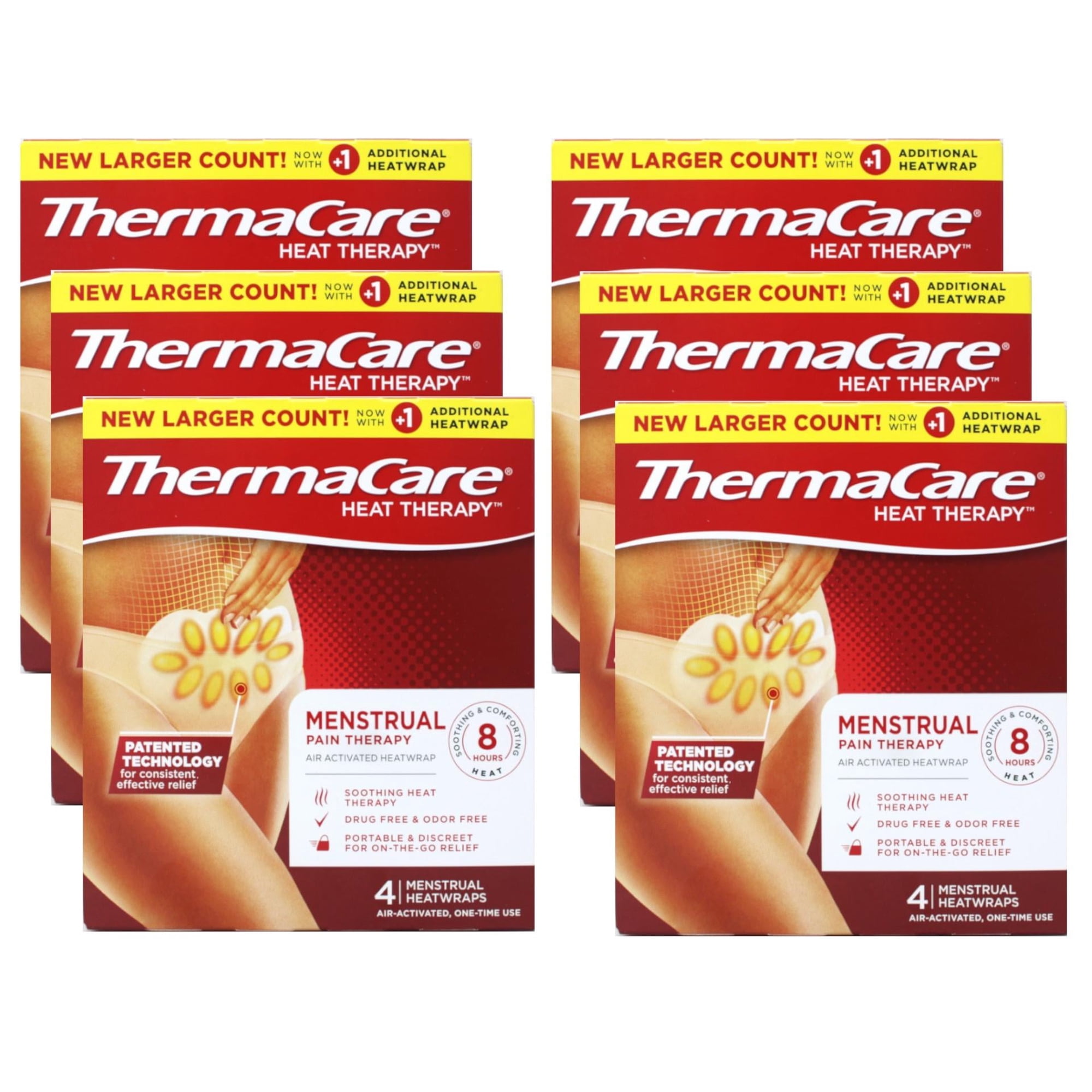 ThermaCare Menstrual Pain Therapy HeatWraps, Air Activated Heat Wraps, Up to 8 Hours Relief, 4 Count (Pack of 6)